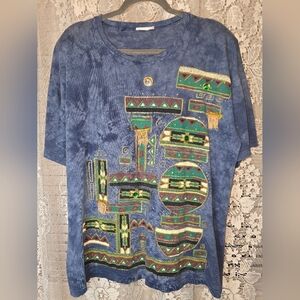 Sweet Blondie, Vintage Blue Graphic T-Shirt with Geometric Design, XL